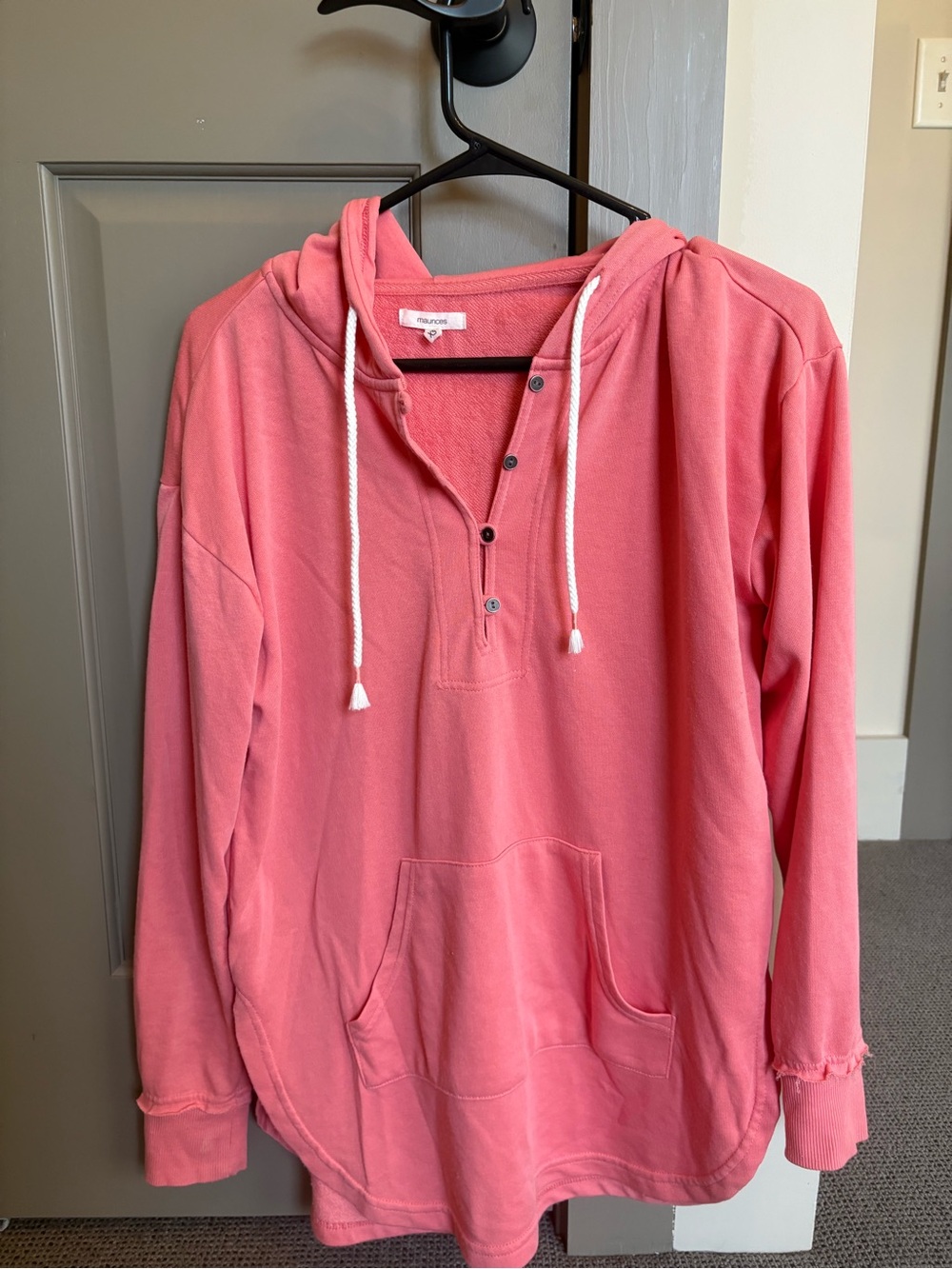 Maurices Coral Pink Henley Hoodie Pullover